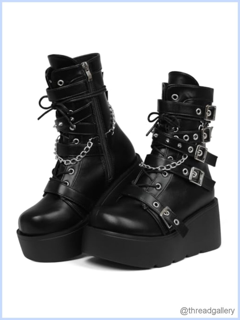 Faux Leather Platform Combat Moto Boots Round Toe Ankle Booties